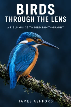 Birds Through the Lens — fikcyjna okładka książki o fotografowaniu ptaków