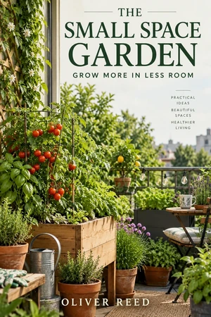 The Small Space Garden — fikcyjna okładka książki ogrodniczej